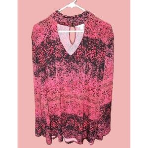 Cato Pink and Black Floral Tunic Top